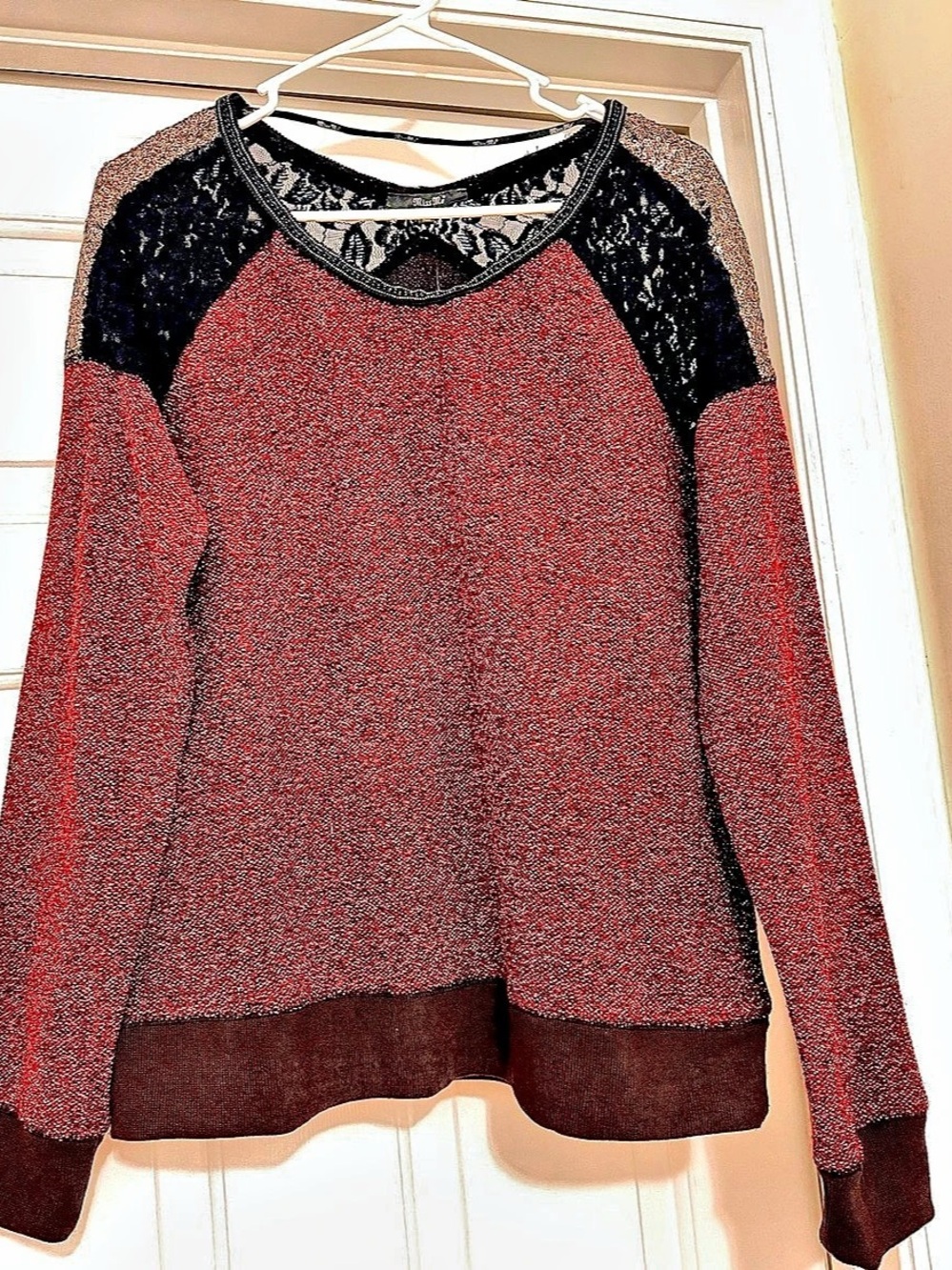 NWT Miss Me Red & Black Lace Panel Sweater